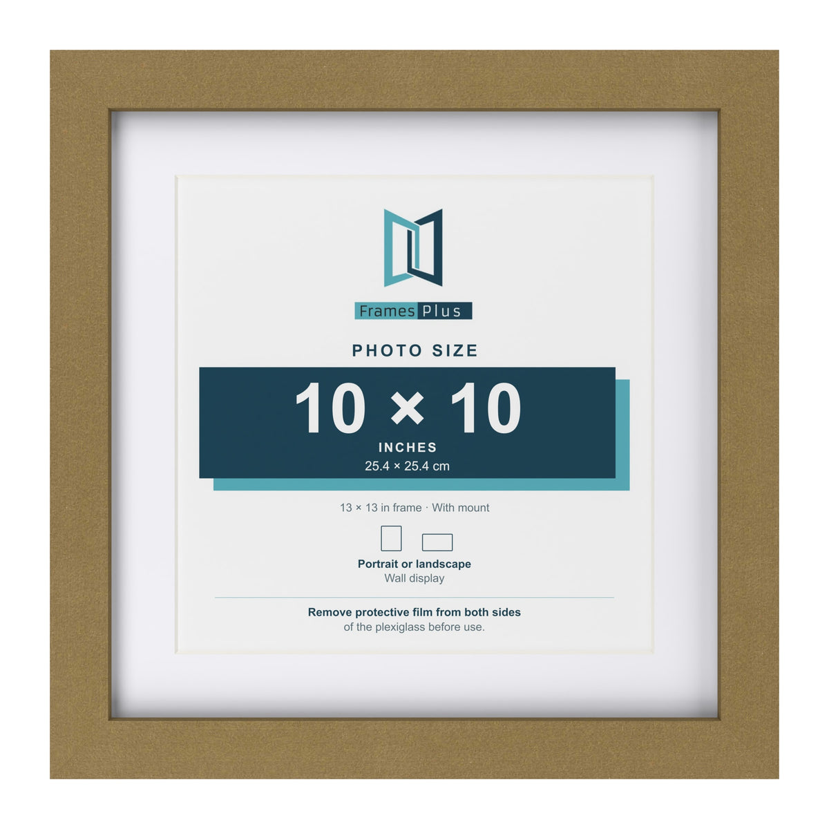 Gold 13 x 13 inch picture frame with a white mount for a 10 x 10 inch photo