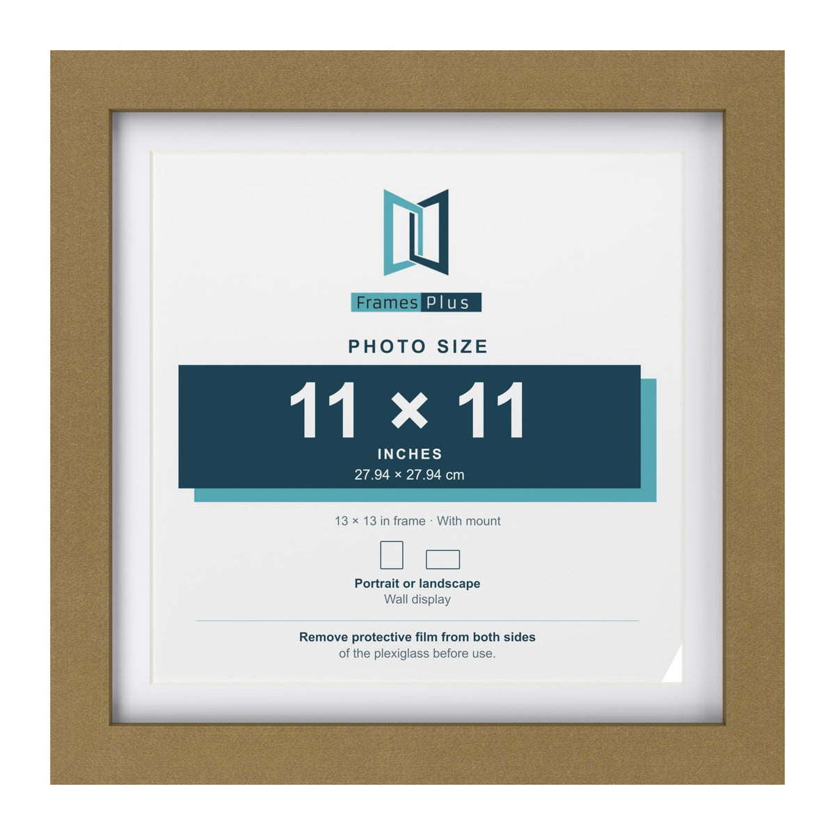 Gold 13 x 13 inch picture frame with a white mount for a 11 x 11 inch photo
