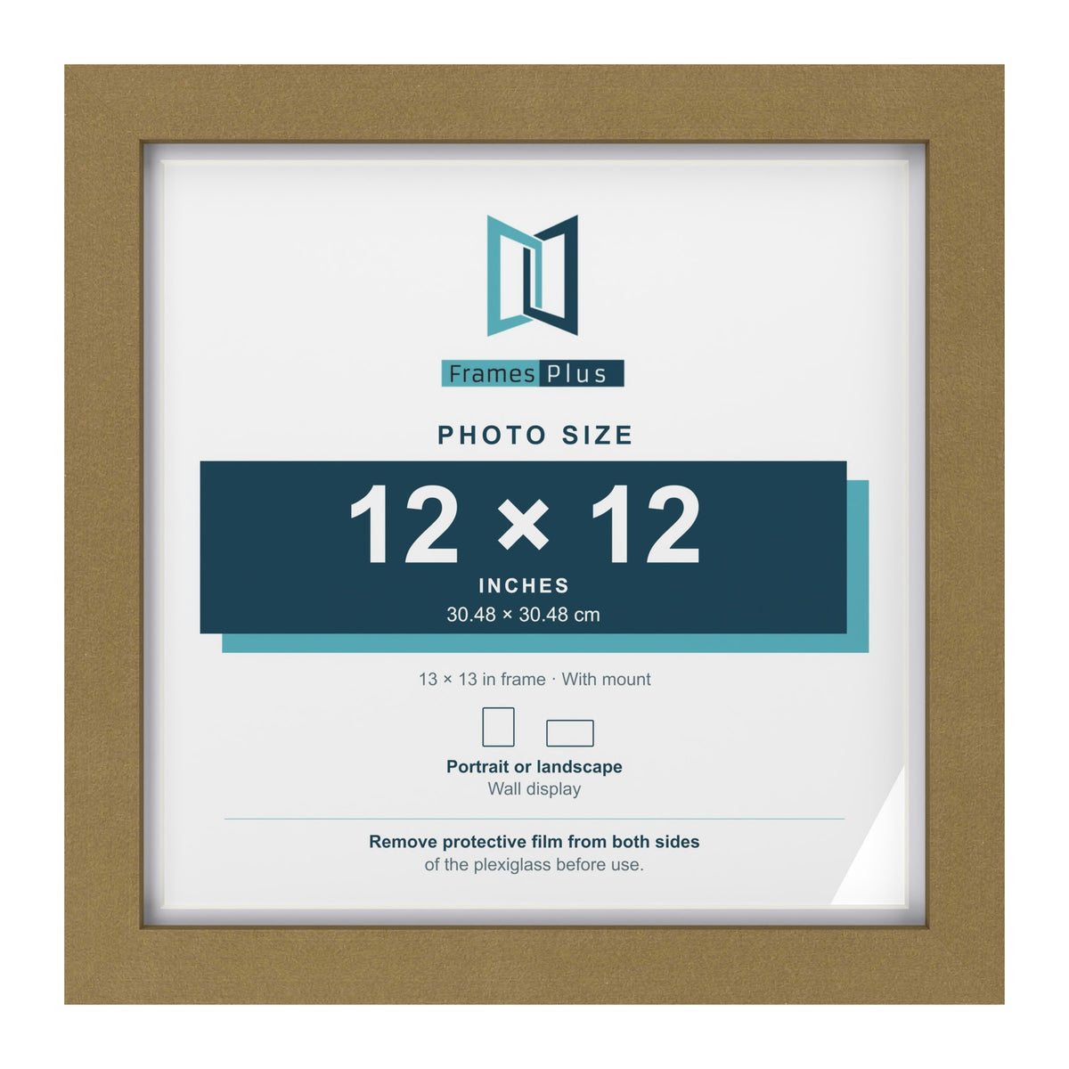 Gold 13 x 13 inch picture frame with a white mount for a 12 x 12 inch photo