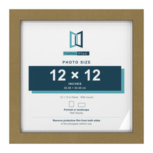 Gold 13 x 13 inch picture frame with a white mount for a 12 x 12 inch photo