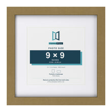 Gold 13 x 13 inch picture frame with a white mount for a 9 x 9 inch photo