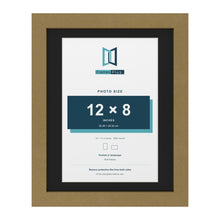 Gold 14 x 11 inch picture frame with a black mount for a 12 x 8 inch photo