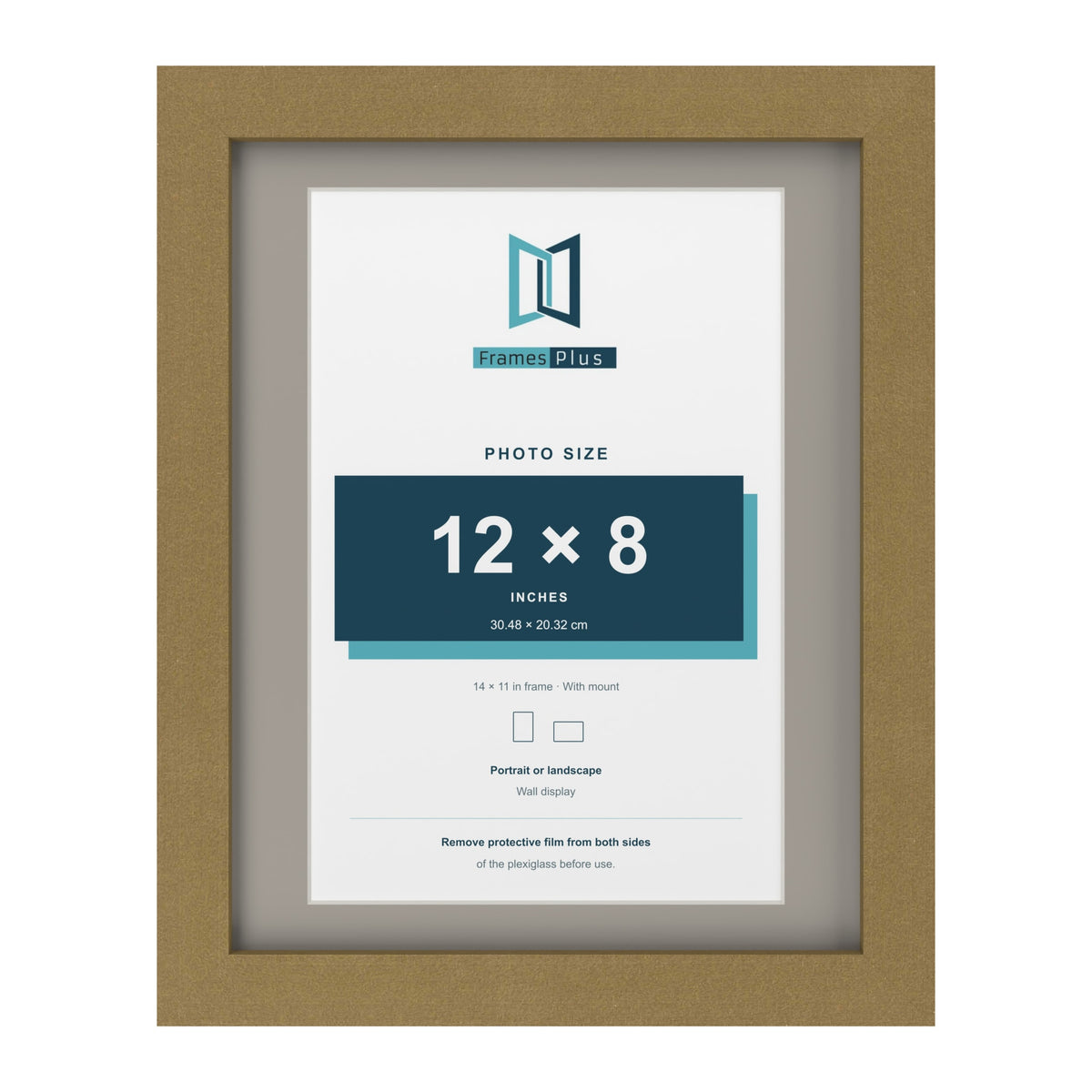 Gold 14 x 11 inch picture frame with a Dawn Grey mount for a 12 x 8 inch photo