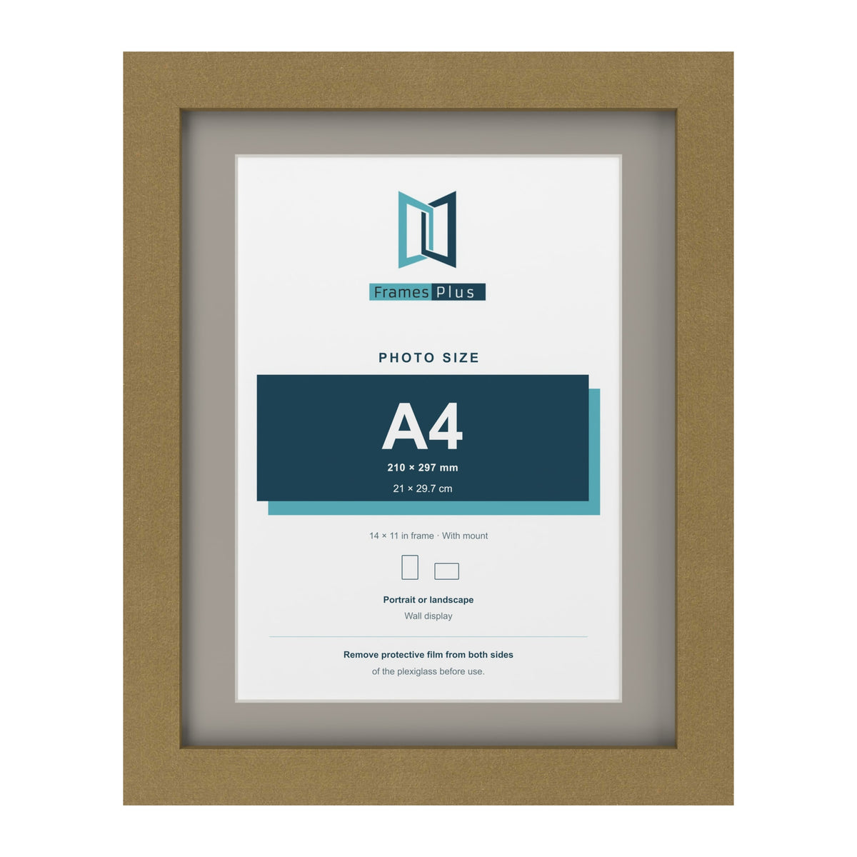 Gold 14 x 11 inch picture frame with a Dawn Grey mount for an A4 photo