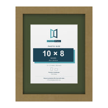 Gold 14 x 11 inch picture frame with a green mount for a 10 x 8 inch photo