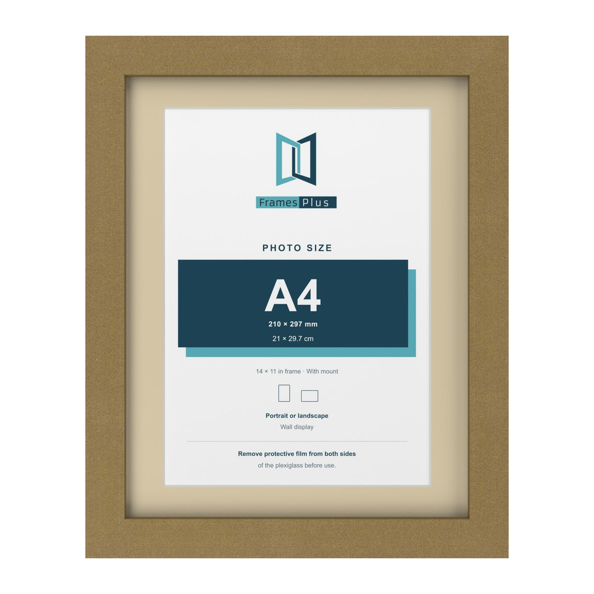 Gold 14 x 11 inch picture frame with an ivory mount for an A4 photo