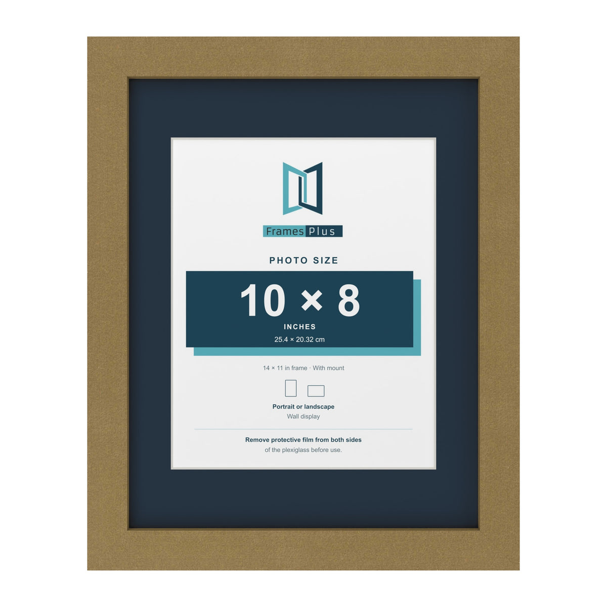 Gold 14 x 11 inch picture frame with a Pacific Blue mount for a 10 x 8 inch photo