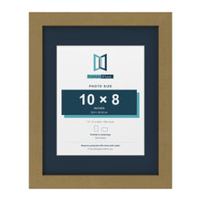 Gold 14 x 11 inch picture frame with a Pacific Blue mount for a 10 x 8 inch photo