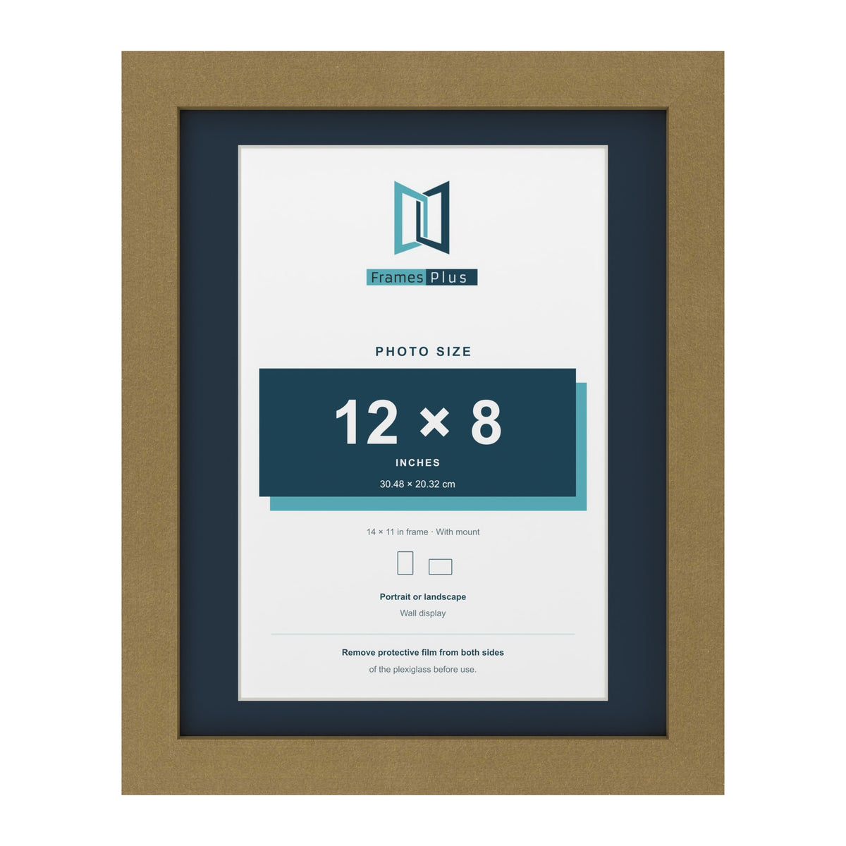 Gold 14 x 11 inch picture frame with a Pacific Blue mount for a 12 x 8 inch photo