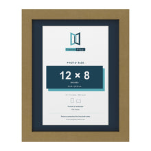 Gold 14 x 11 inch picture frame with a Pacific Blue mount for a 12 x 8 inch photo
