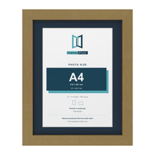 Gold 14 x 11 inch picture frame with a Pacific Blue mount for an A4 photo