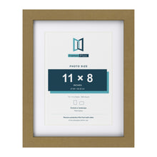 Gold 14 x 11 inch picture frame with a white mount for an 11 x 8 inch photo
