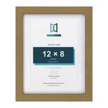 Gold 14 x 11 inch picture frame with a white mount for a 12 x 8 inch photo