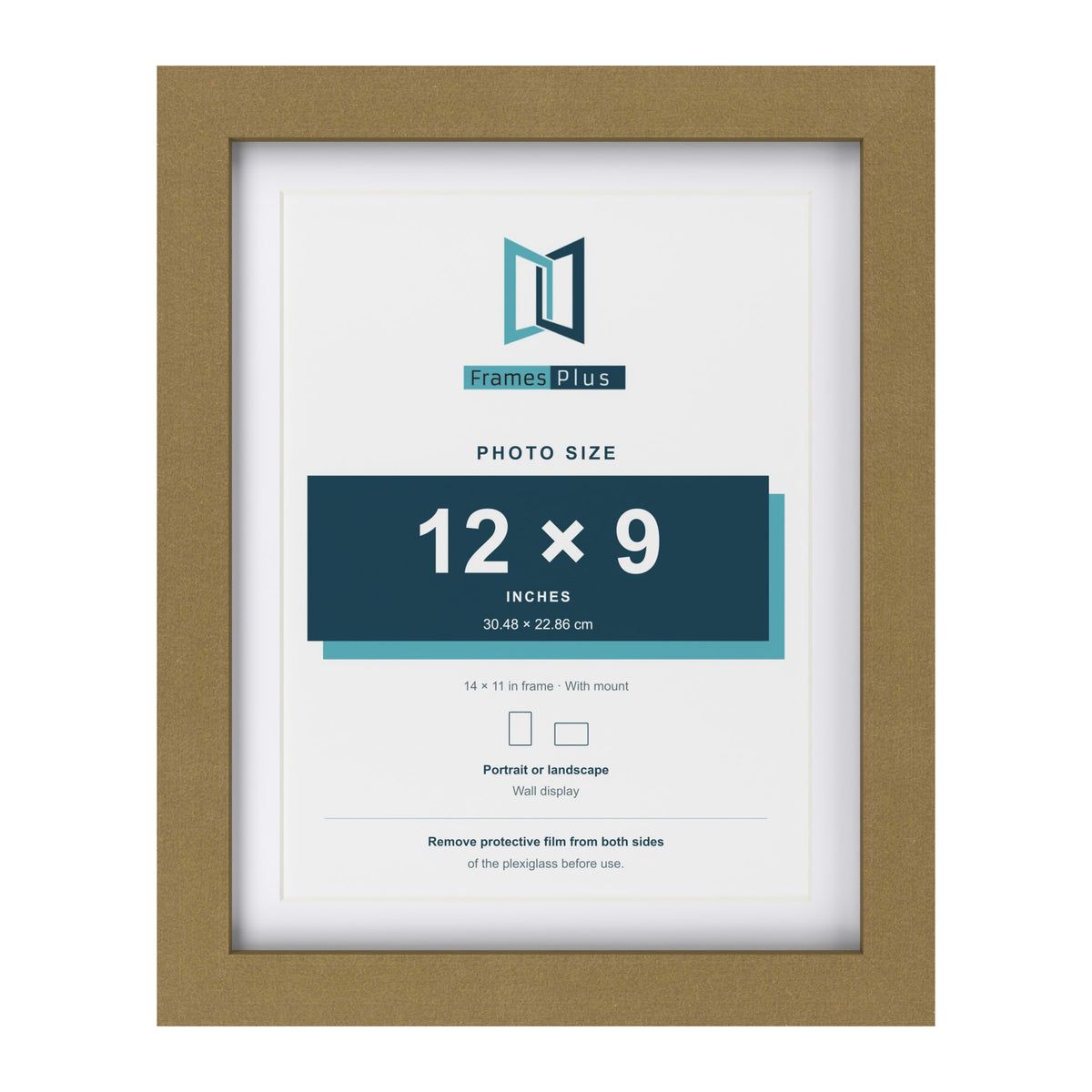 Gold 14 x 11 inch picture frame with a white mount for a 12 x 9 inch photo