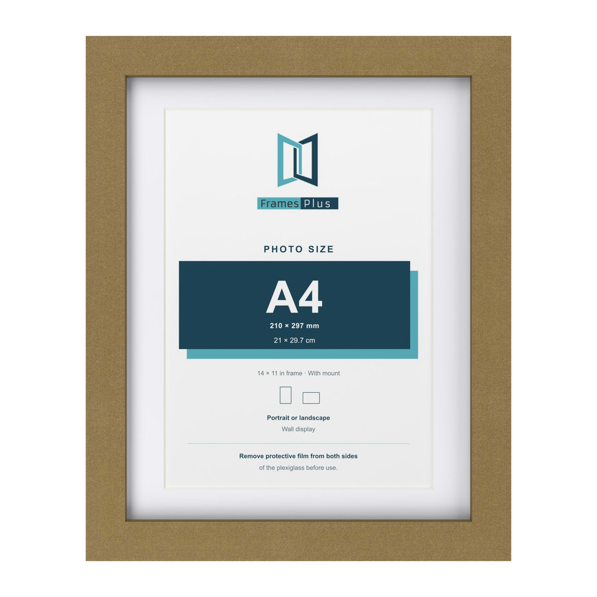 Gold 14 x 11 inch picture frame with a white mount for an A4 photo