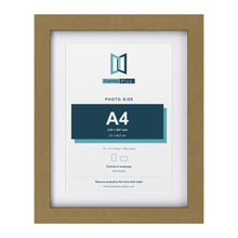 Gold 14 x 11 inch picture frame with a white mount for an A4 photo
