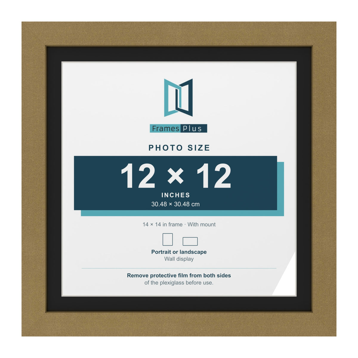 Gold 14 x 14 inch picture frame with a black mount for a 12 x 12 inch photo