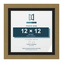 Gold 14 x 14 inch picture frame with a black mount for a 12 x 12 inch photo