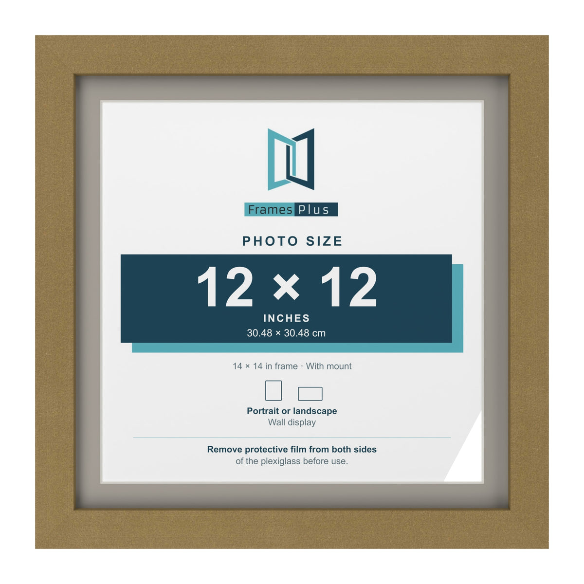 Gold 14 x 14 inch picture frame with a Dawn Grey mount for a 12 x 12 inch photo