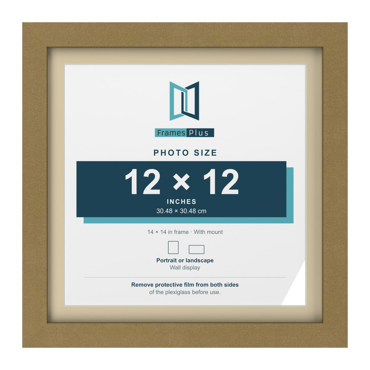 Gold 14 x 14 inch picture frame with an ivory mount for a 12 x 12 inch photo