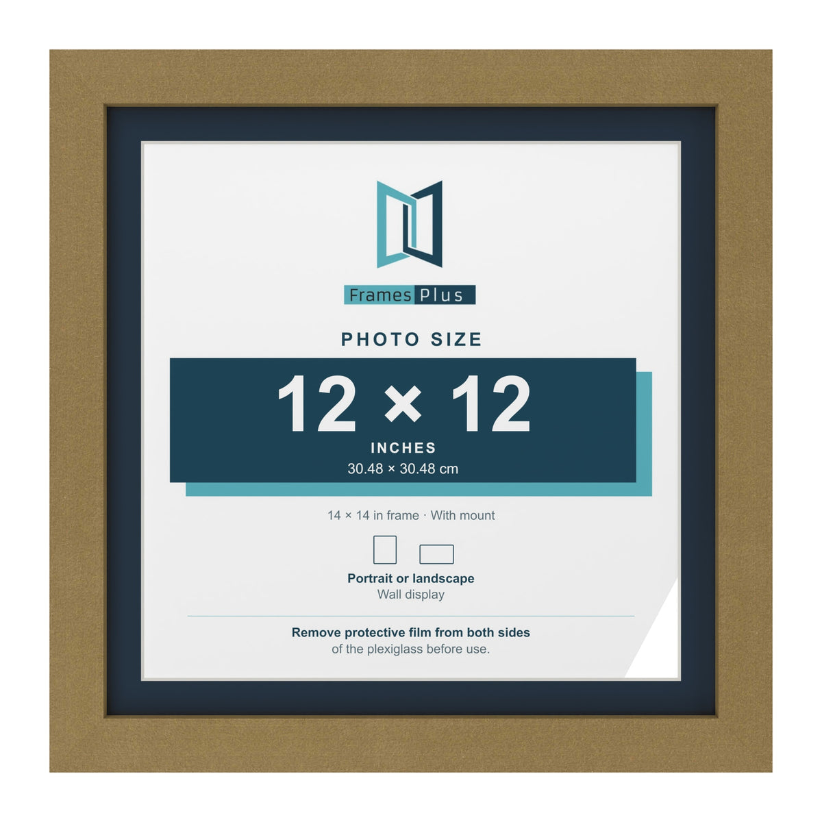 Gold 14 x 14 inch picture frame with a Pacific Blue mount for a 12 x 12 inch photo