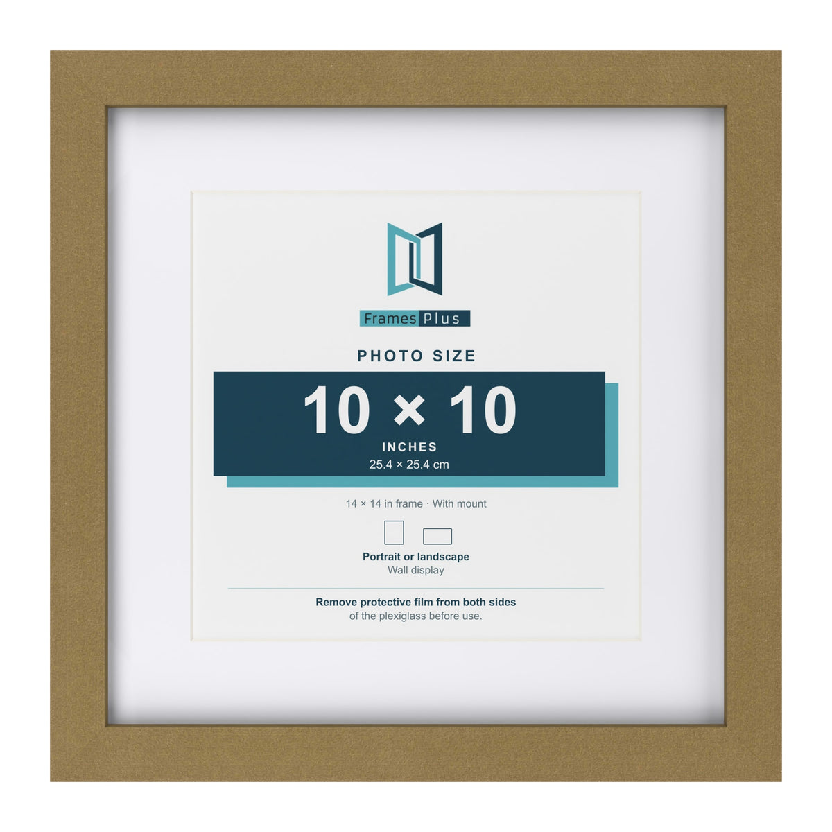 Gold 14 x 14 inch picture frame with a white mount for a 10 x 10 inch photo