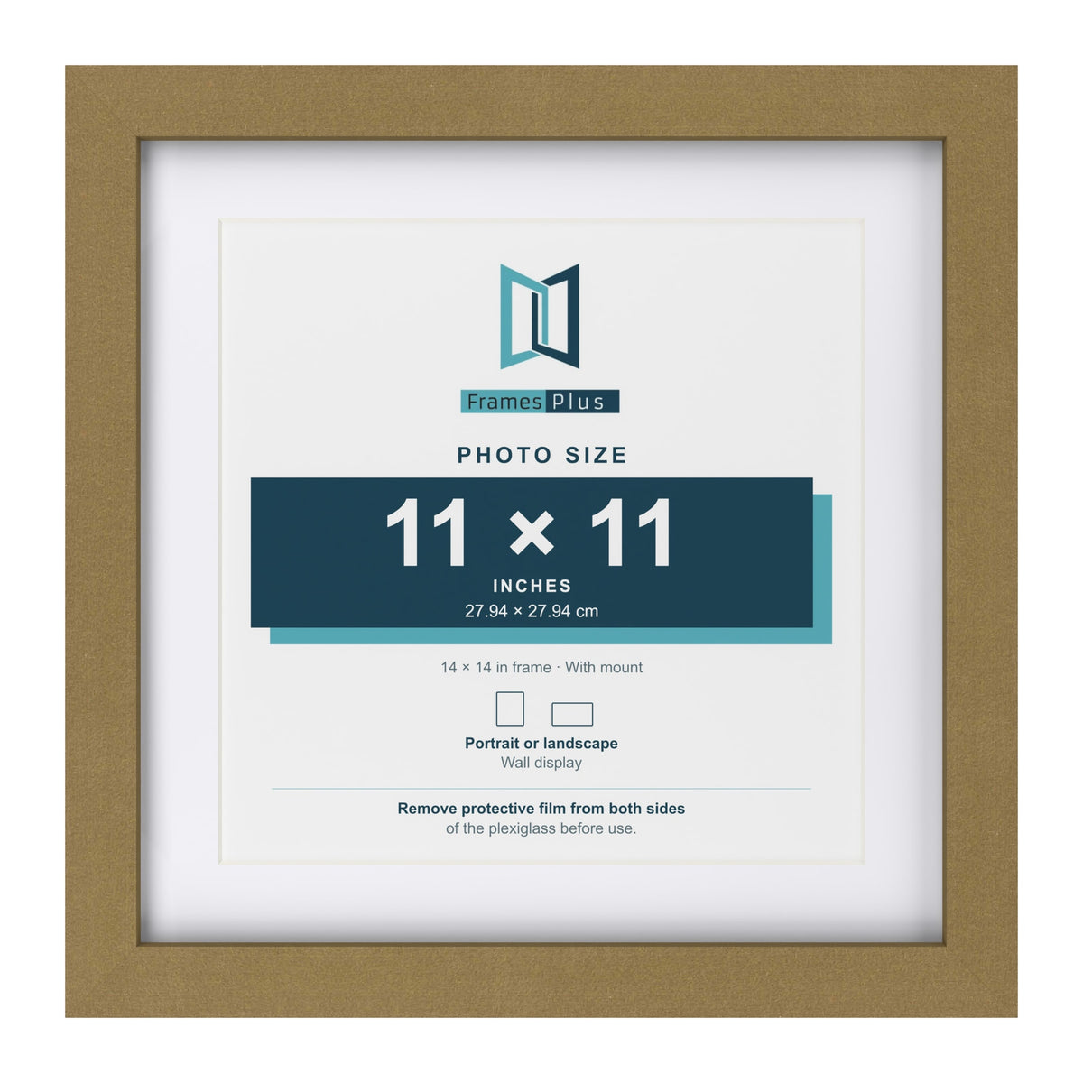 Gold 14 x 14 inch picture frame with a white mount for an 11 x 11 inch photo