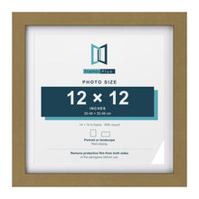 Gold 14 x 14 inch picture frame with a white mount for a 12 x 12 inch photo