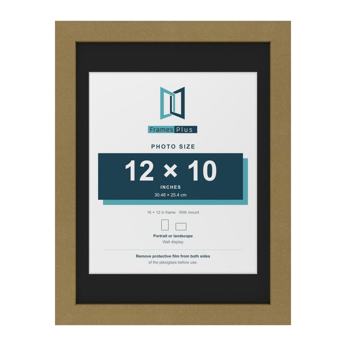 Gold 16 x 12 inch picture frame with a black mount for a 12 x 10 inch photo