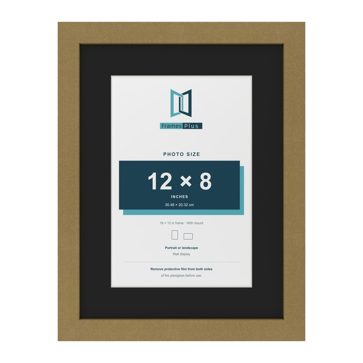Gold 16 x 12 inch picture frame with a black mount for a 12 x 8 inch photo