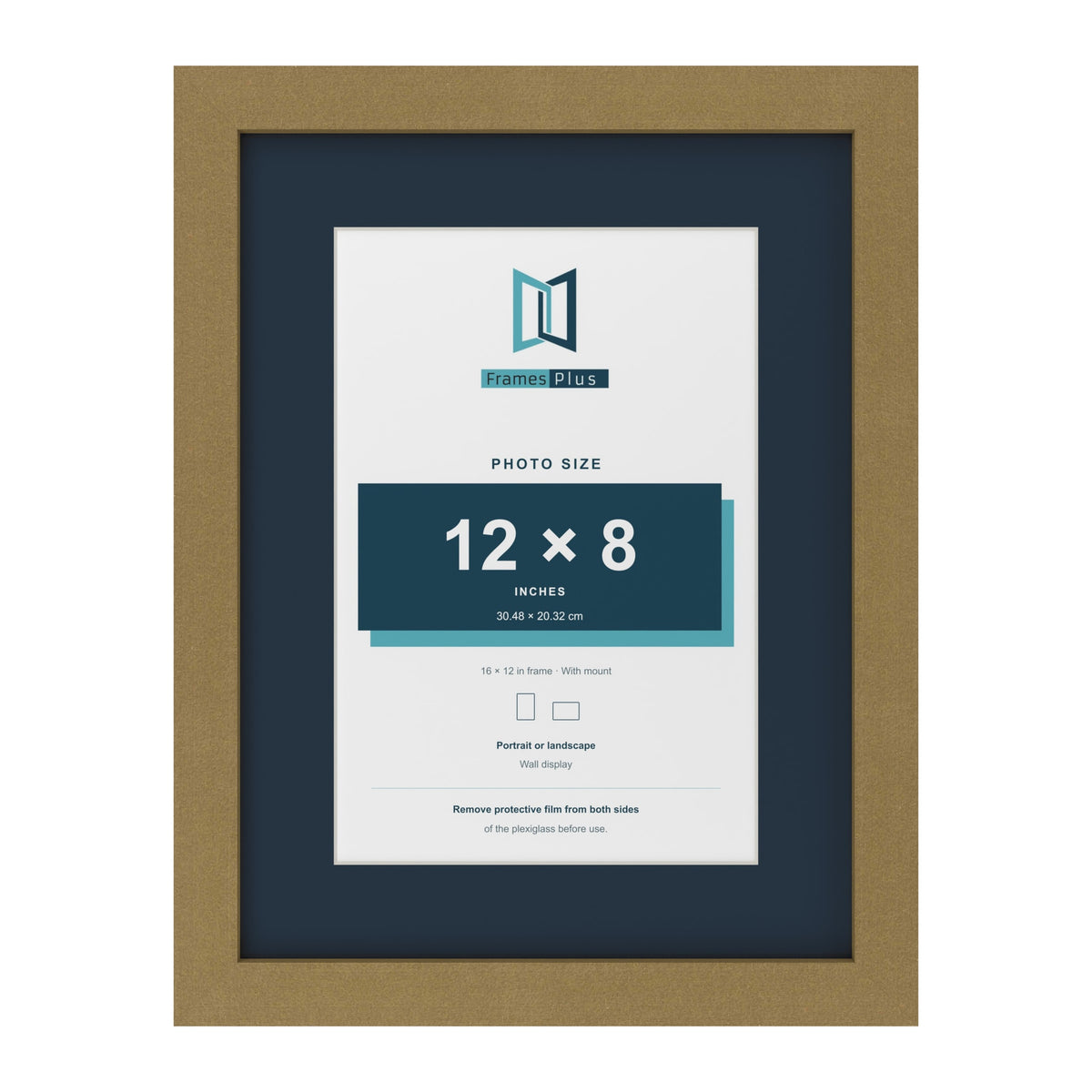 Gold 16 x 12 inch picture frame with a Pacific Blue mount for a 12 x 8 inch photo