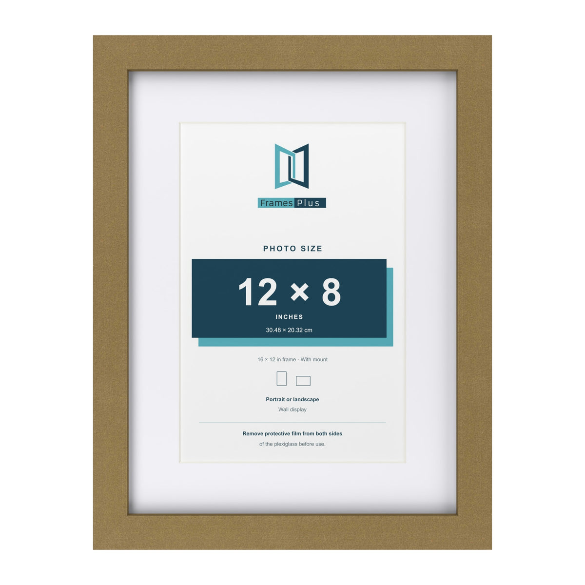 Gold 16 x 12 inch picture frame with a white mount for a 12 x 8 inch photo