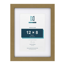 Gold 16 x 12 inch picture frame with a white mount for a 12 x 8 inch photo