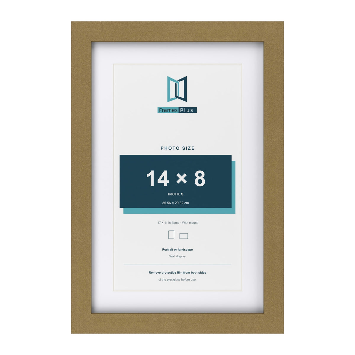 Gold 17 x 11 inch picture frame with a white mount for a 14 x 8 inch photo