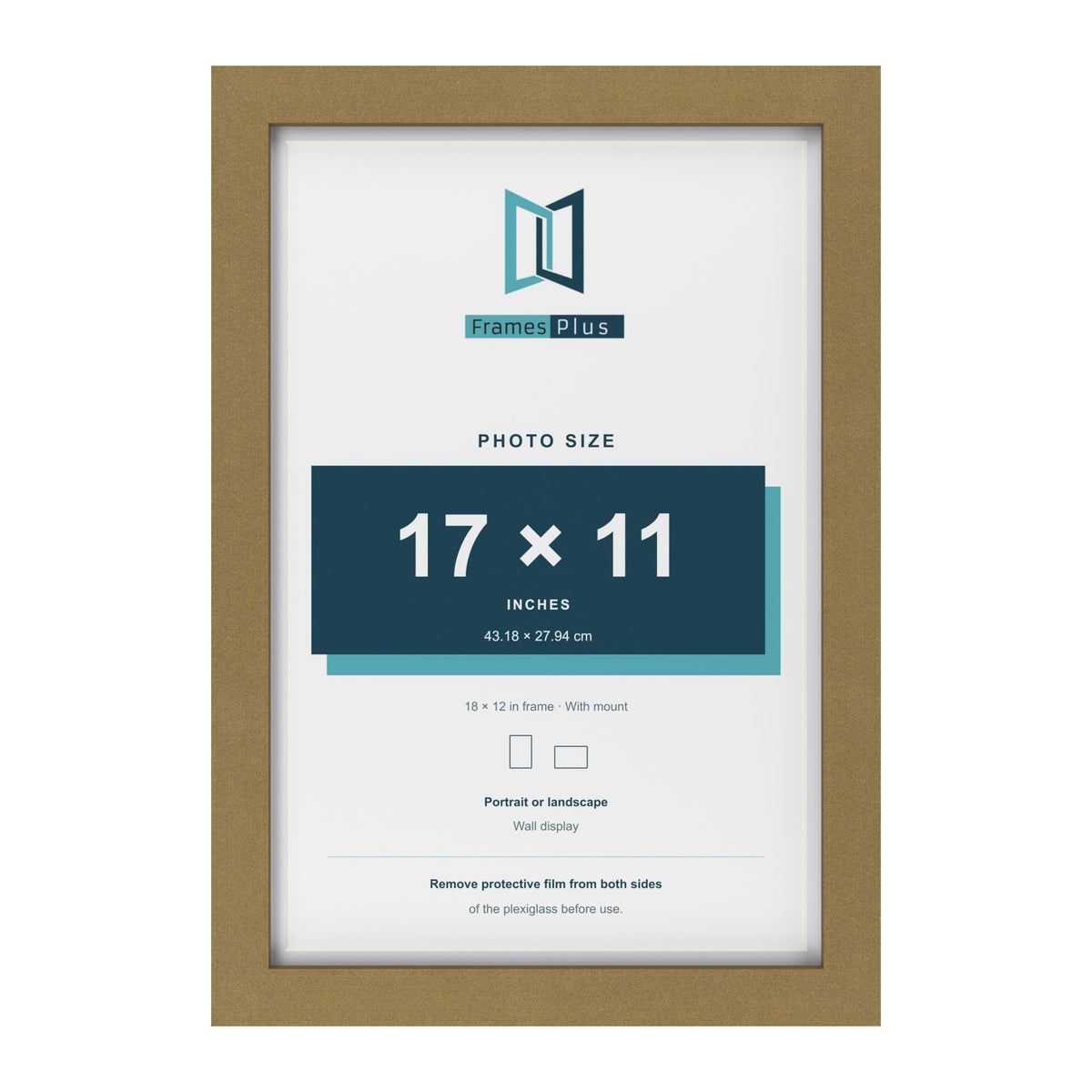 Gold 18 x 12 inch picture frame with a white mount for a 17 x 11 inch photo