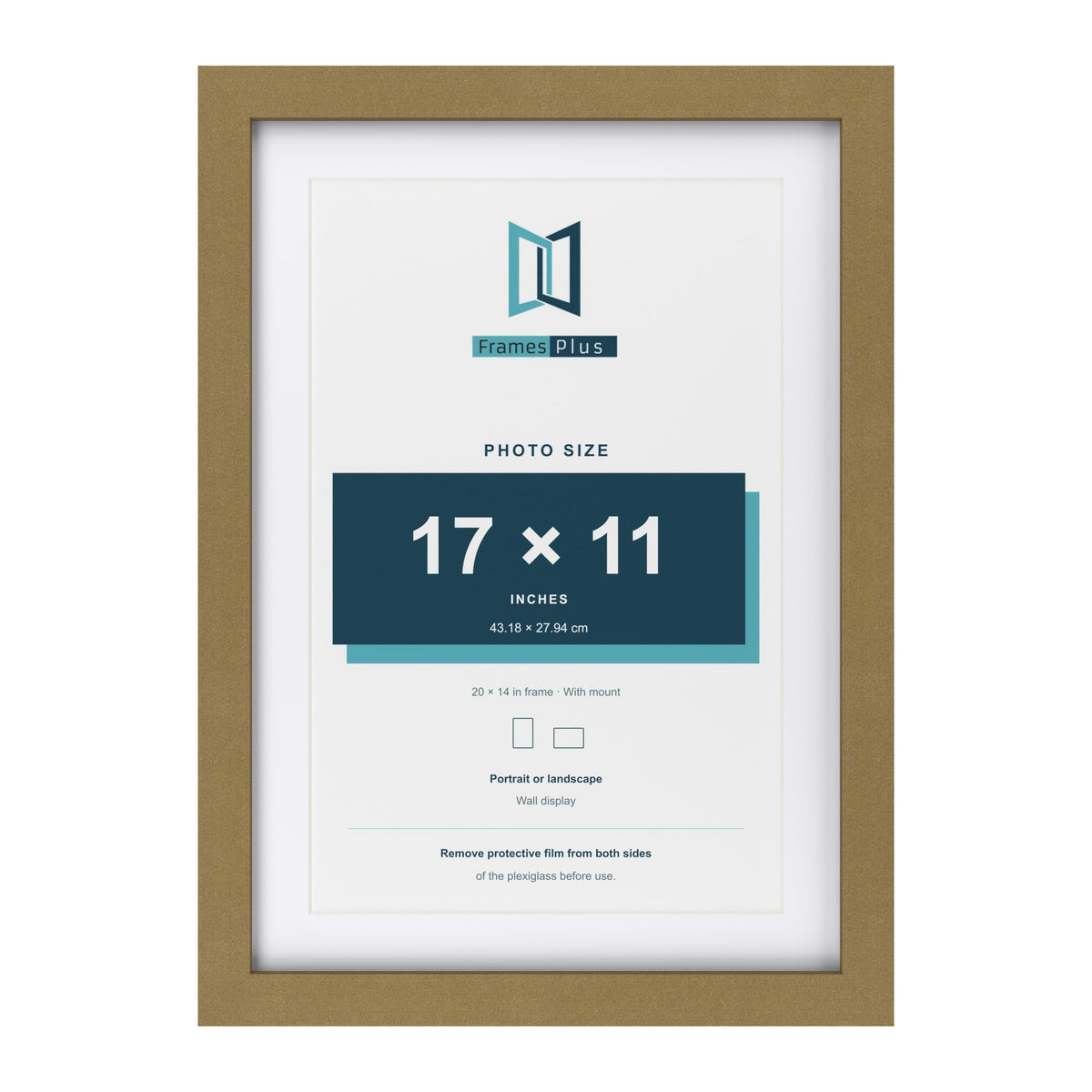 Gold 20 x 14 inch picture frame with a white mount for a 17 x 11 inch photo