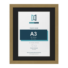 Gold 20 x 16 inch picture frame with a black mount for an A3 photo