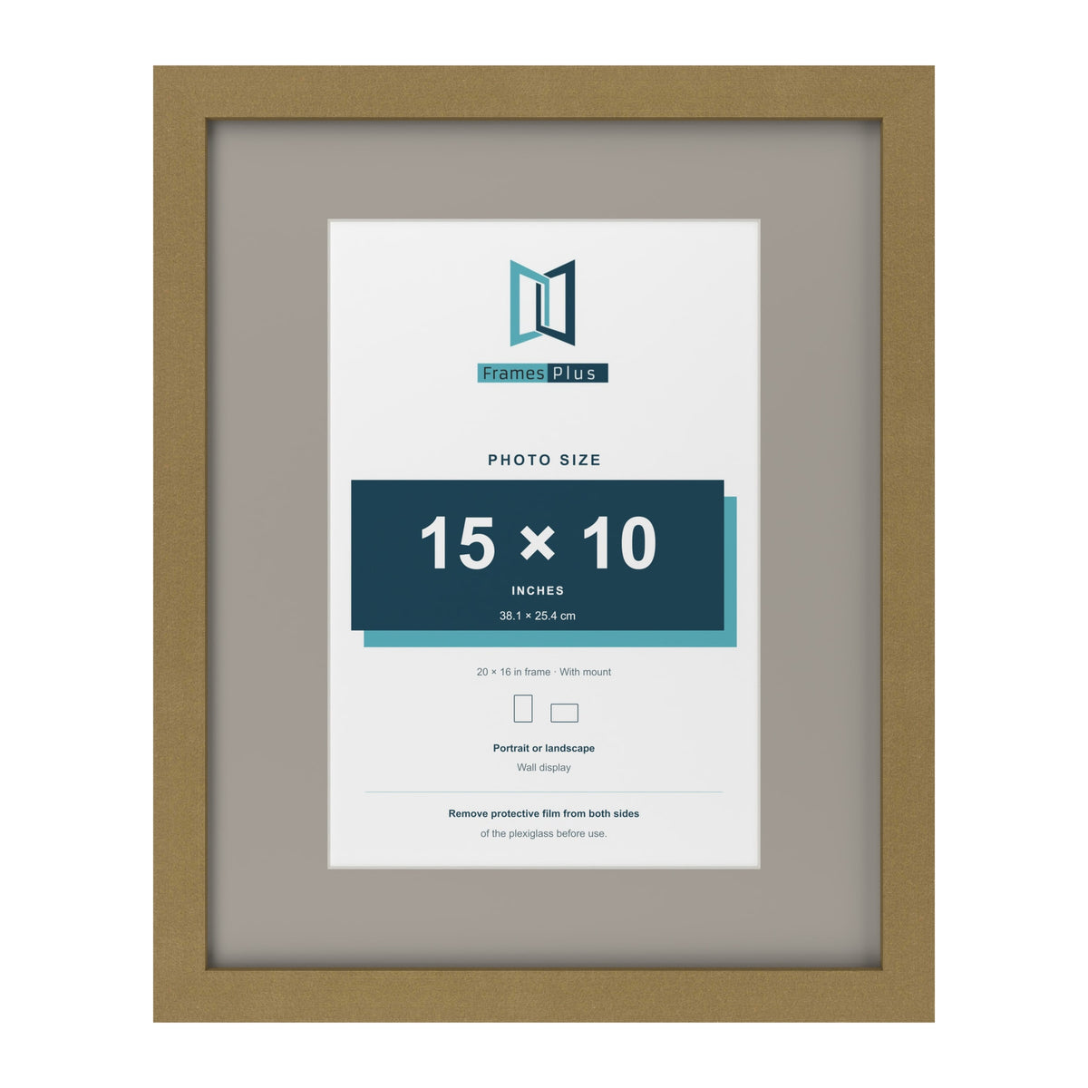 Gold 20 x 16 inch picture frame with a Dawn Grey mount for a 15 x 10 inch photo