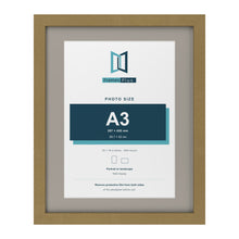 Gold 20 x 16 inch picture frame with a Dawn Grey mount for an A3 photo