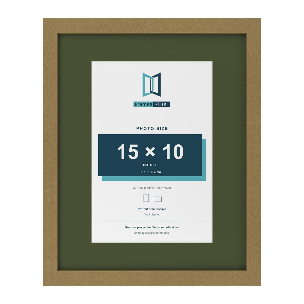 Gold 20 x 16 inch picture frame with a green mount for a 15 x 10 inch photo