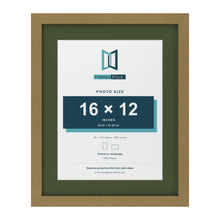 Gold 20 x 16 inch picture frame with a green mount for a 16 x 12 inch photo