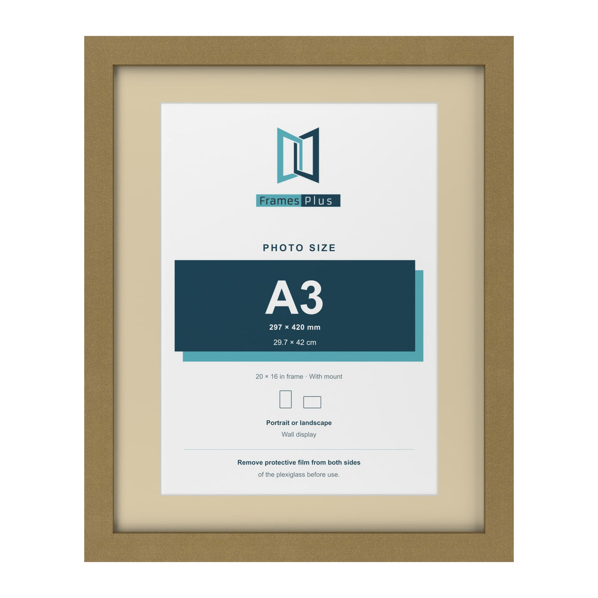 Gold 20 x 16 inch picture frame with an ivory mount for an A3 photo