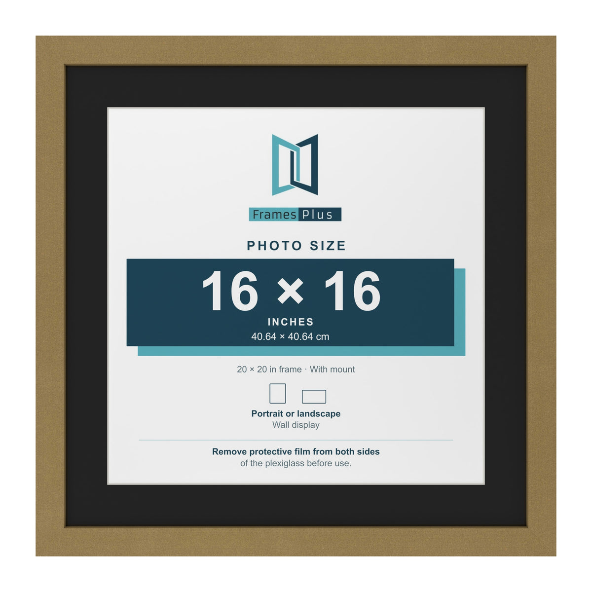 Gold 20 x 20 inch picture frame with a black mount for a 16 x 16 inch photo