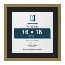 Gold 20 x 20 inch picture frame with a black mount for a 16 x 16 inch photo