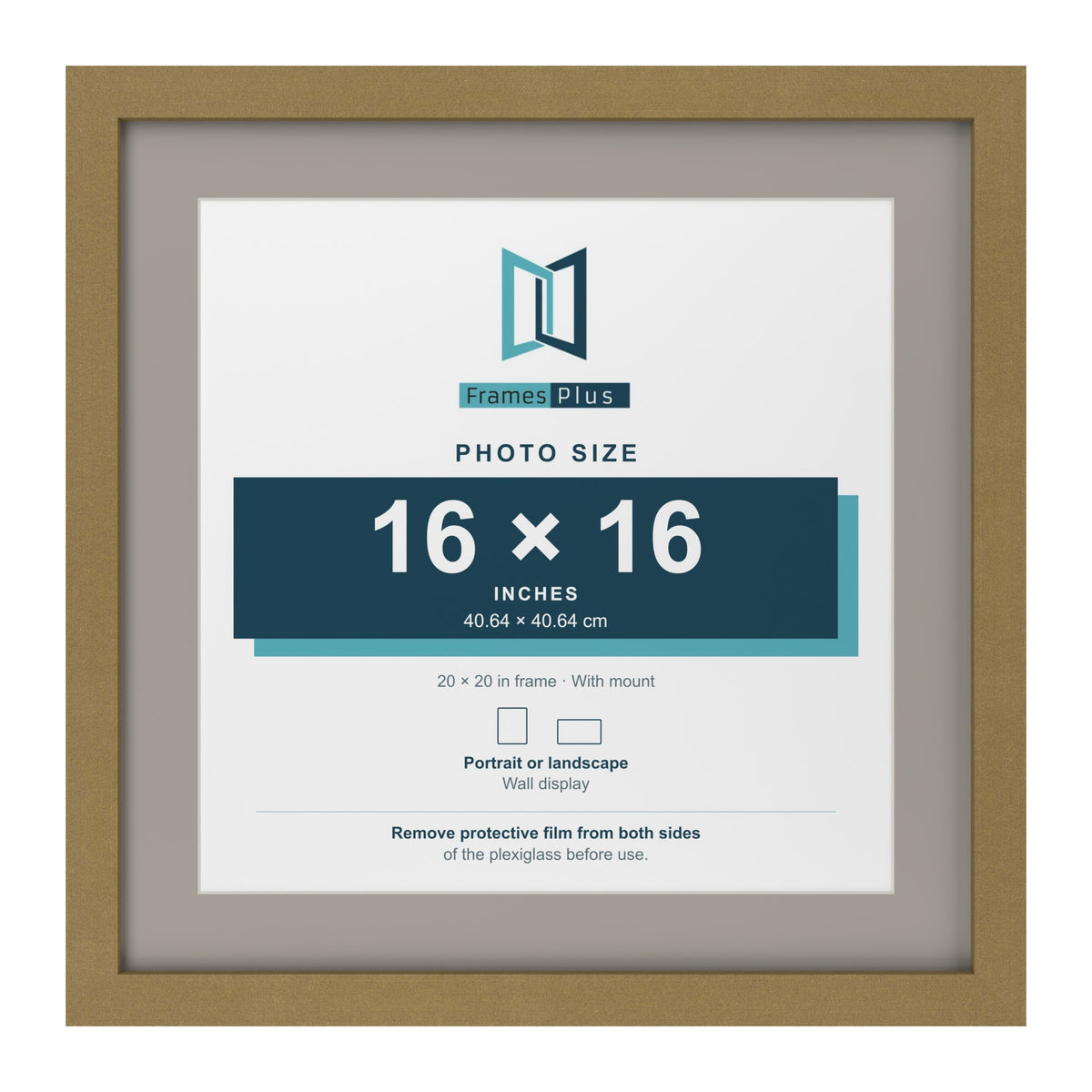 Gold 20 x 20 inch picture frame with a Dawn Grey mount for a 16 x 16 inch photo