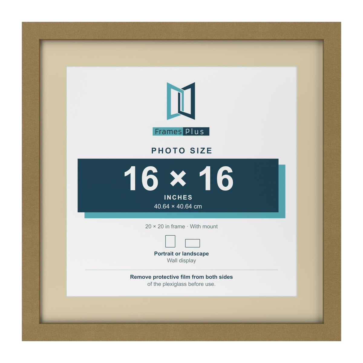 Gold 20 x 20 inch picture frame with an ivory mount for a 16 x 16 inch photo