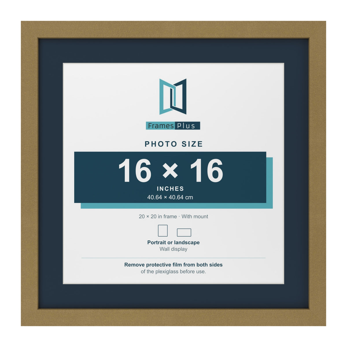 Gold 20 x 20 inch picture frame with a Pacific Blue mount for a 16 x 16 inch photo