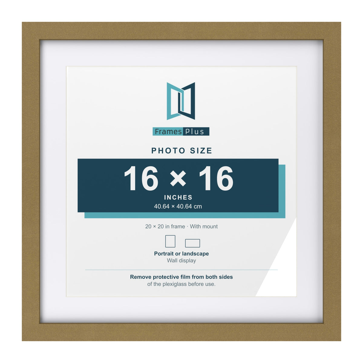 Gold 20 x 20 inch picture frame with a white mount for a 16 x 16 inch photo
