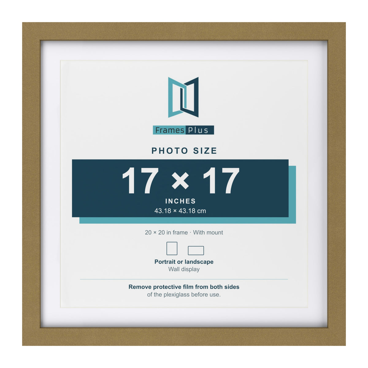 Gold 20 x 20 inch picture frame with a white mount for a 17 x 17 inch photo