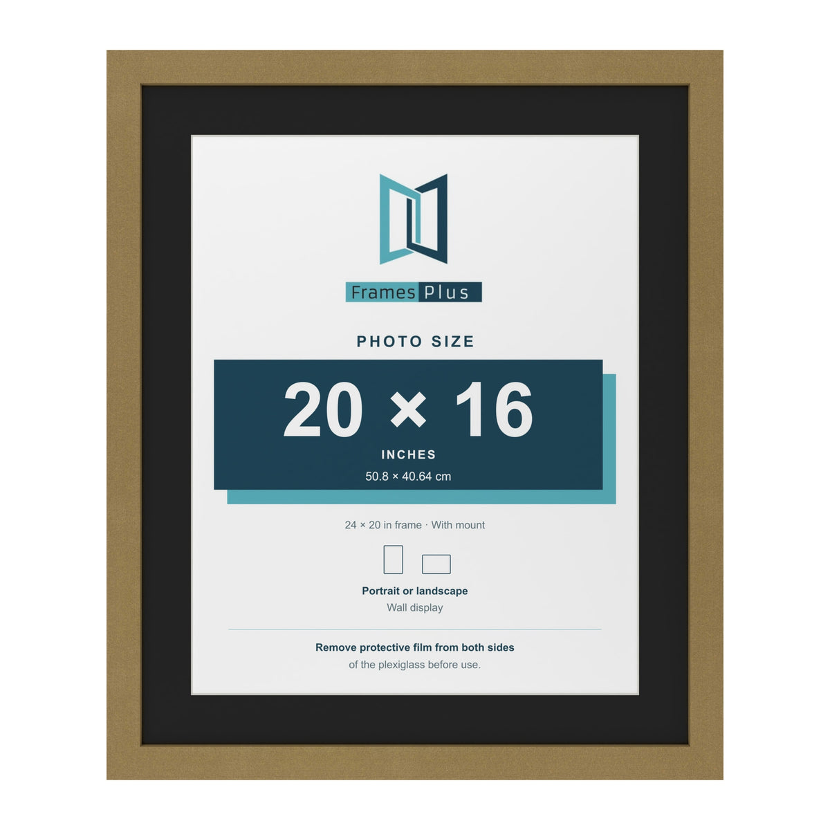 Gold 24 x 20 inch picture frame with a black mount for a 20 x 16 inch photo
